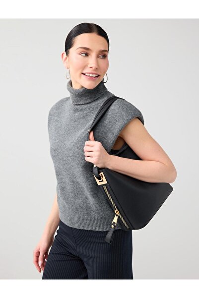 Jimmy Key Μαύρη δερμάτινη τσάντα με λεπτομέρεια από φερμουάρ