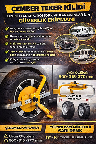 SUGA Çember Teker Kilidi | Araba, Römork & Karavan Güvenlik Kilidi | 13”-16” ...