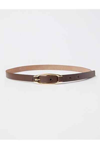 Jimmy Key Acı Kahve Oval Tokalı Deri Görünümlü İnce Kemer