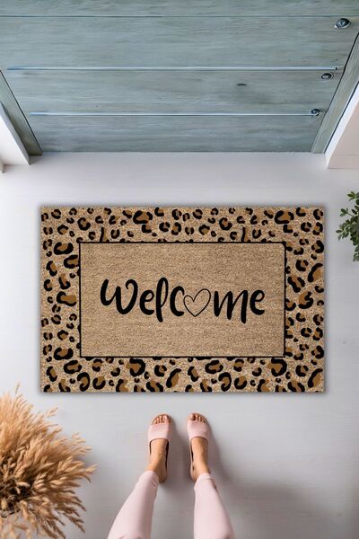 Dormot Home Covoraș modern cu imprimare digitală - Covoraș de intrare Leopard Welcome - Covoraș de ușă