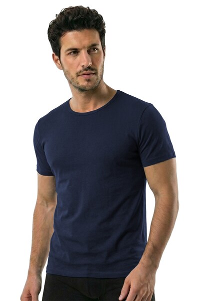 Öts Ανδρικό μπλουζάκι 2 τεμαχίων Modal με κλειστό γιακά Navy Blue