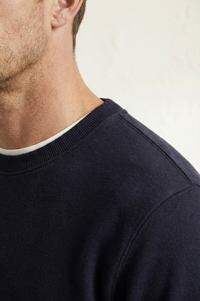 Elemge Cotton Men's Sweatshirt Navy Blue Soft Touch Relax Fit Basic Crew Neck 3 Thread Breathable