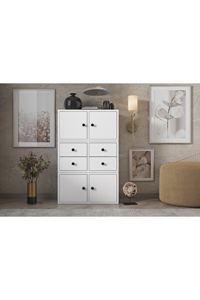 Nettrends Çekmeceli Kapaklı Beyaz Çok Amaçlı Dolap 65,4 Cm Çıtasız Ça-d-1109-ç