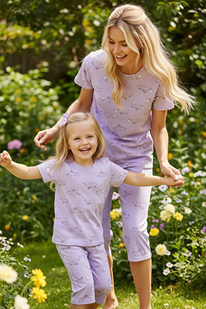 Siyah İnci lila çok renkli Örme Kapri Takım