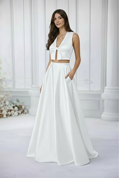 NSMLİFE Women's White Pervazli Kilos Skirt with Pockets