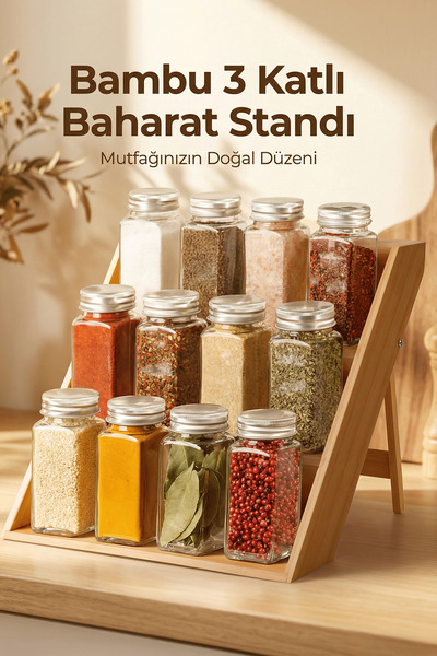 ERKUGO Bambu 3 Katlı Katlanır Ayaklı Baharatlık Standı Çekmece İçi Baharatlık...