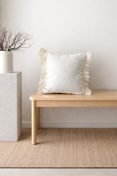 RİTMOHOME Fırfırlı Vintage Dantelli Bohem Stil Beyaz Kırlent Kılıfı