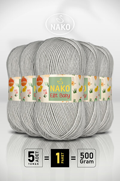 NAKO Elit Baby - 4672 Light Gray - 5 Pack - 100Gr/250M - Baby Yarn - Anti Pil...