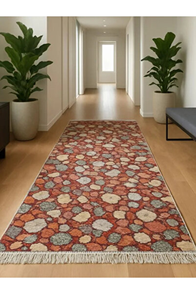 OEM Traditional Carpet, size 80 x 300 cm Red and Cream, Geometric model