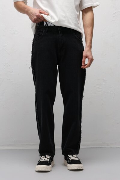 Vamos Yan Dikiş Detaylı Baggy Jean Siyah