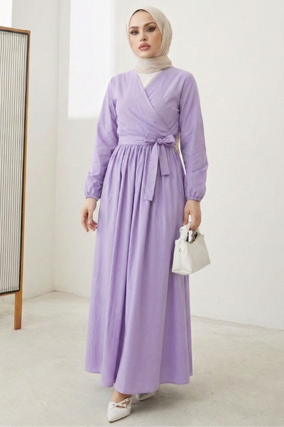Bestenur Bağlamalı Bluz Etek İkili Takım 1465 - Lila