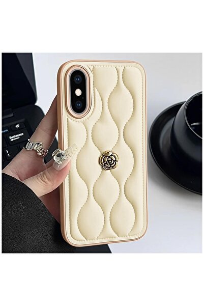 Zebana Apple iPhone X Uyumlu Kılıf Zebana Camellia Deri Kılıf Bej