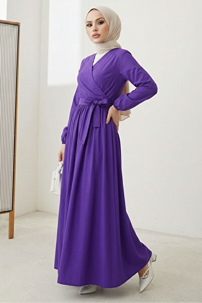 Bestenur Bağlamalı Bluz Etek İkili Takım 1465 - Mor