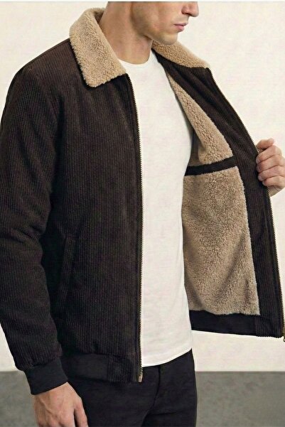 GENIUS STORE Men's Coat Plush Lined Shirt Collar Windproof Velvet Coat