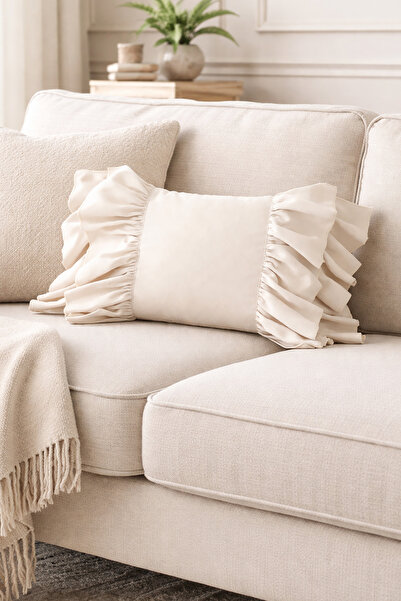 RİTMOHOME Husă de pernă vintage boemă nordică cu volane crem, country, boemă