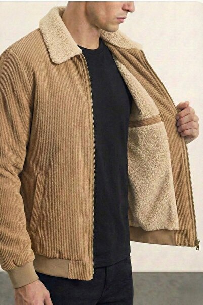 GENIUS STORE Men's Coat Plush Lined Shirt Collar Windproof Velvet Coat