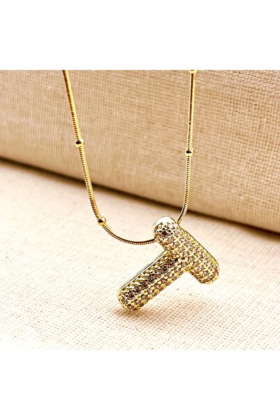 Siya Silver Gold Renk Zirkon Taşlı Harfli Balon Kolye