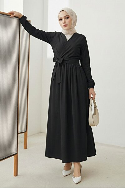 Bestenur Tie-Up Blouse Skirt Double Set 1465 - Black