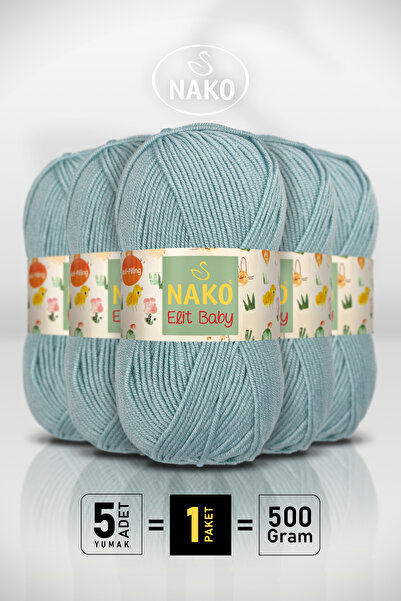 NAKO إليت بيبي - 10482 أخضر أزرق - عبوة من 5 قطع - 100 جرام/250 متر - خيط للأ...