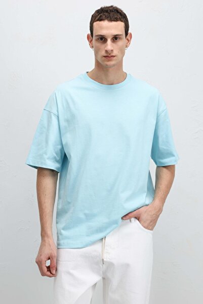VAMOSCLO Basic Oversize Crew Neck T-Shirt Baby Blue