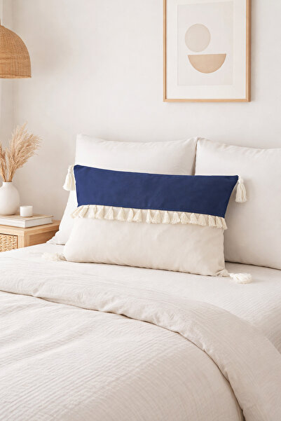 RİTMOHOME Κάλυμμα μαξιλαριού με φούντες και κρόσσια Nordic Marine Cream Navy ...