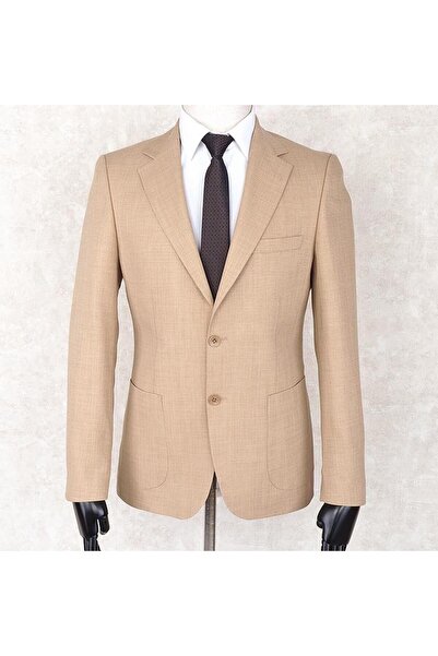 Jan Carlucci Yazlık İki Düğme-Yarım Astar- Slimfit Drop 6 Ceket-Bej Rengi