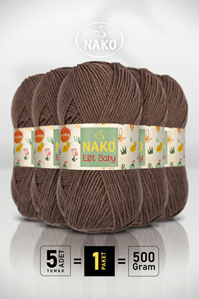 NAKO Elit Baby - 11218 Açık Kahve - 5'li Paket - 100gr/250m - Bebek İpi - Ant...
