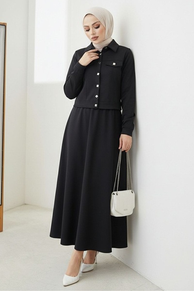 Bestenur Ceket Etek Scuba İkili Takım 1614 - Siyah