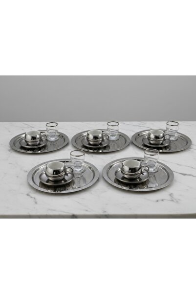 Genel Markalar Paslanmaz Çelik 6 Adet Yuvarlak Lüx Desenli Gümüş AD-20 Kahve,...