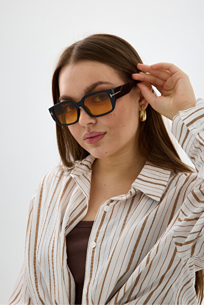 Chunky Frame Caram Vintage Unisex Black Orange Rectangle Sunglasses