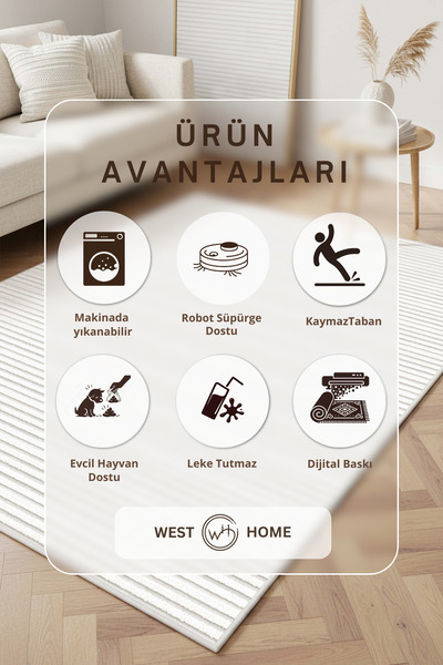 West Home Makinede yıkanabilir kaymaz taban leke tutmaz dijital mutfak halısı salon halısı ve kesme yolluk