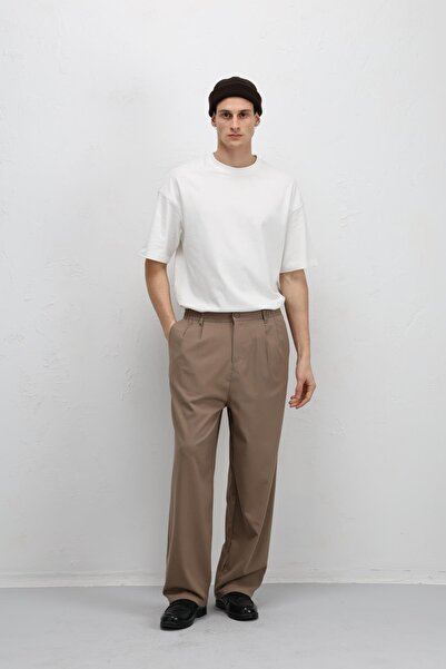 VAMOSCLO Baggy Fit Fabric Trousers Mink