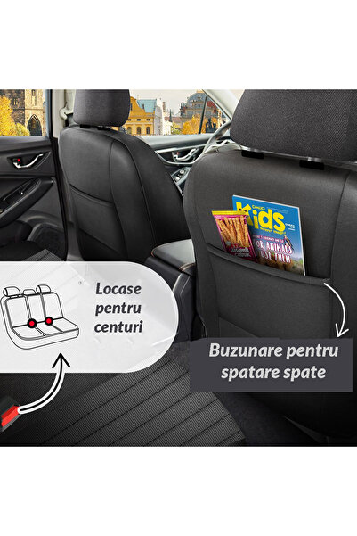 Panda Set huse scaun auto Praga cu fermoare pentru bancă pliabilă, gri negru, 11 piese