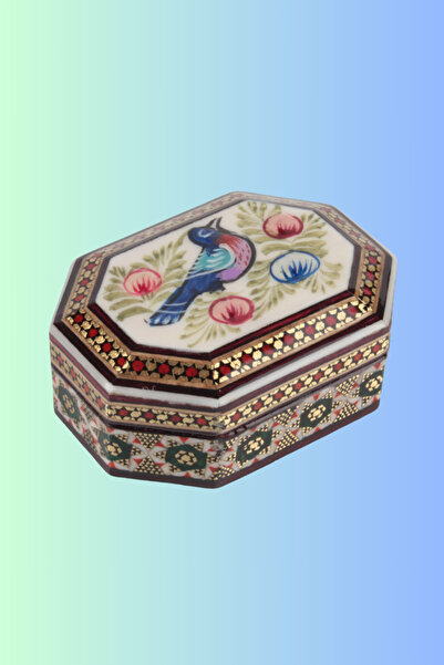 West Orient El Yapımı Hatem Sanatı Ahşap Kuşlu Kutu 8 köşe