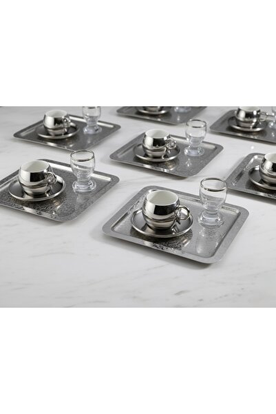 SİNİ Paslanmaz Çelik 6 Adet Kare Lüx Desenli Gümüş Ad-08 Kahve, Çay Sunum Ser...