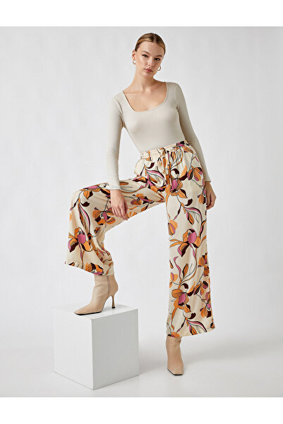 Koton Pantaloni cu picior lat cu model, cu talie elastică