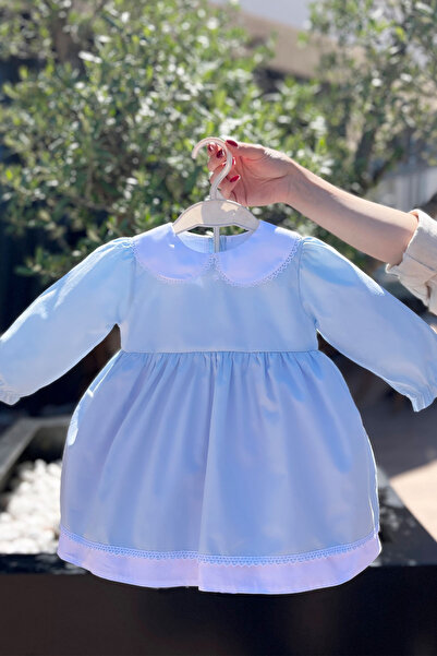 Bertuğ Bebek Dantel Detaylı Kız Çocuk Bebek Uzun Kol Bebe Yaka Elbise