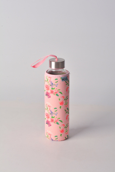 H2O Gül Desen Kilifli 500 ML.Cam Matara