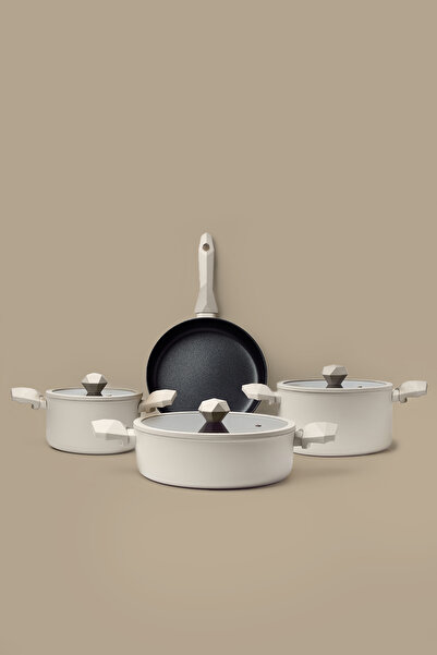 Gigilli Gal 7 Piece Diamond Pots and Pans Set Cream