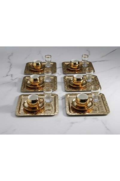 SİNİ Paslanmaz Çelik 6 Adet Kare Lüx Desenli Gold Ad-26 Kahve, Çay Sunum Serv...