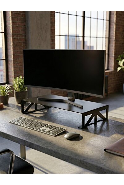 İON DESİGN Premium Lazer Kesim Metal Monitör Standı ve Masaüstü Organizer - B...