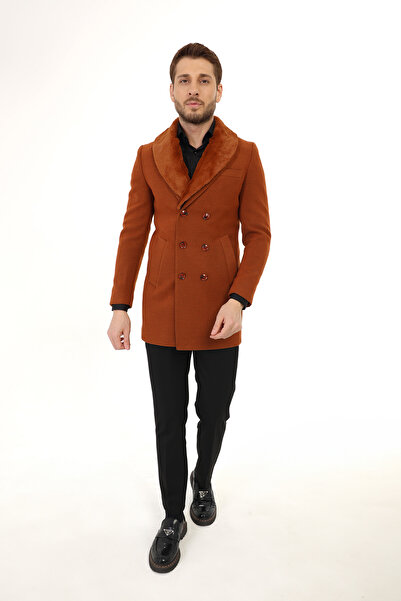 Jan Carlucci JANCARLUCCİ Erkek Kruvaze Dar Kesim Turuncu Çıkarılabilir Kürk Y...