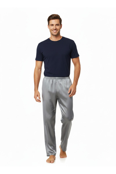 Oppland Ανδρικές πιτζάμες σατέν - μονόχρωμες, ελαστική μέση, χωρίς τσέπες, χα...