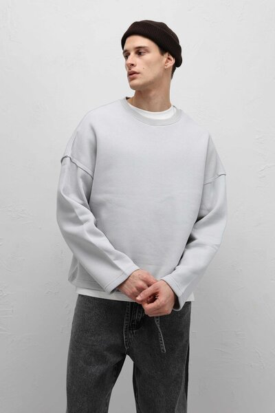 VAMOSCLO Boxy Fit Basic Sweatshirt Açık Gri