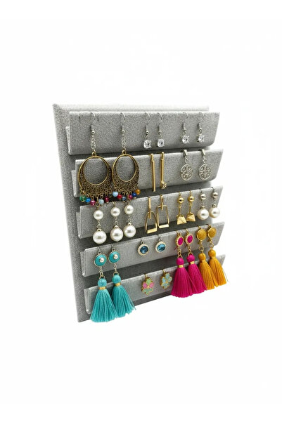 MeGass Dekor Yerli Üretim Süet Kumaş 20/16 Cm Gri Renk Ayaklı Küpe Standı