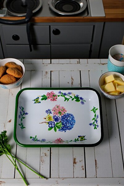 İnci Emaye No 28 Enamel Rectangle Plate Dish Breakfast Camping Picnic