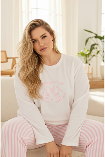 Siyah İnci Λευκό ροζ ριγέ φιόγκο Κεντημένο σε μεγάλο μέγεθος Φλις χειμερινό π...