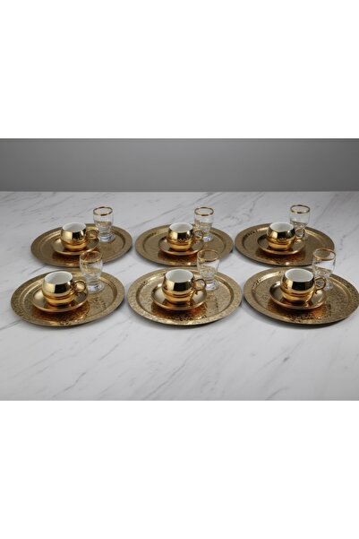 SİNİ Paslanmaz Çelik 6 Adet Yuvarlak Lüx Desenli Gold Ad-08 Kahve, Çay Sunum ...