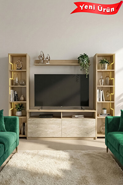 Platinreyon LABİRENT LEDLİ DUVAR TV ÜNİTESİ AÇIK MEŞE