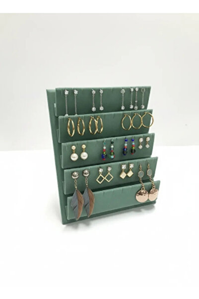 MeGass Dekor Yerli Üretim Süet Kumaş 20/16 Cm Yeşil Renk Ayaklı Küpe Standı